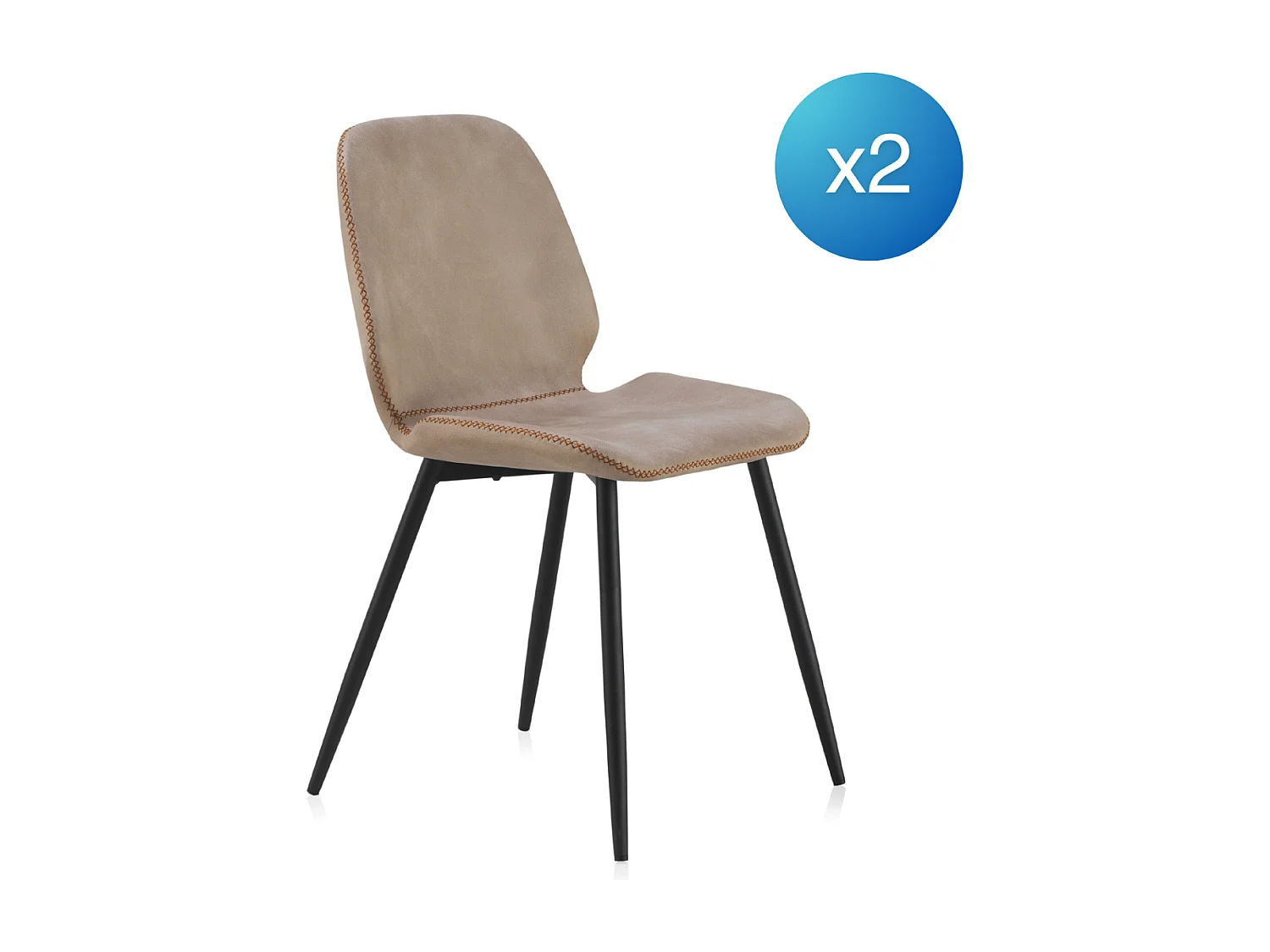 Lot de 2 chaises rembourrées beige avec pieds métalliques noirs