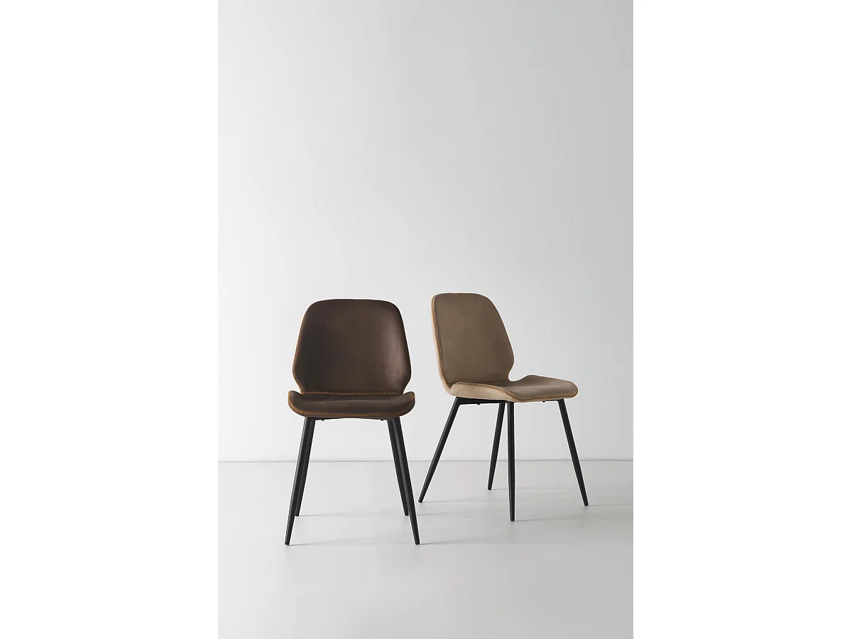 Lot de 2 chaises rembourrées beige avec pieds métalliques noirs