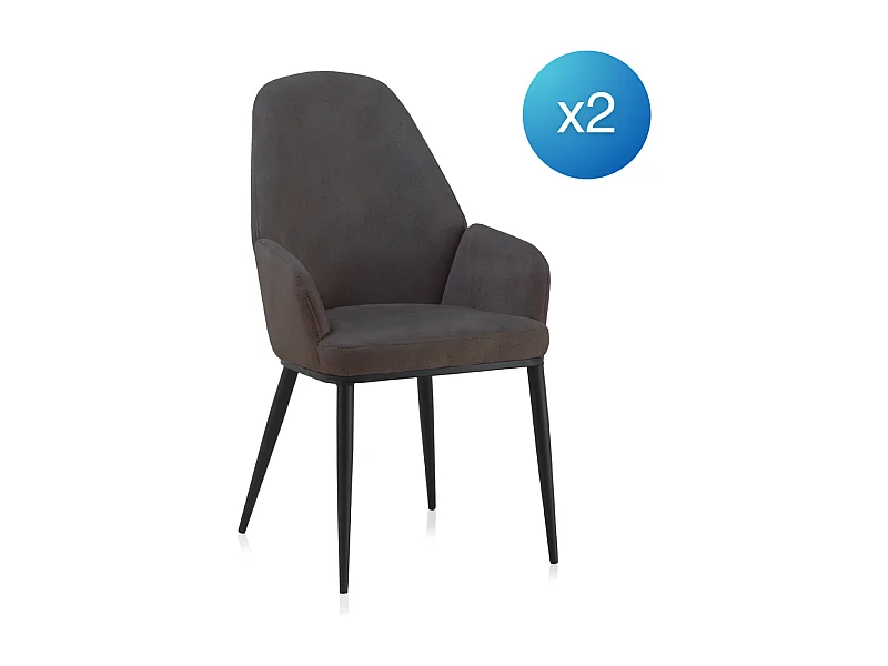 Pack 2 gepolsterte Sessel in Dunkelgrau mit schwarzen Metallbeinen