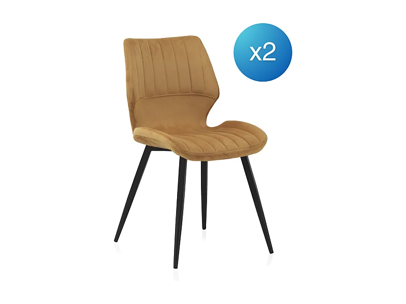 Lot de 2 chaises capitonnées moutarde avec pieds métalliques noirs