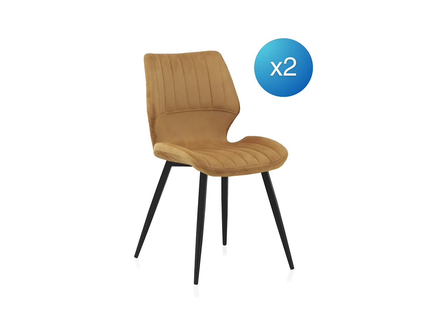 Lot de 2 chaises capitonnées moutarde avec pieds métalliques noirs