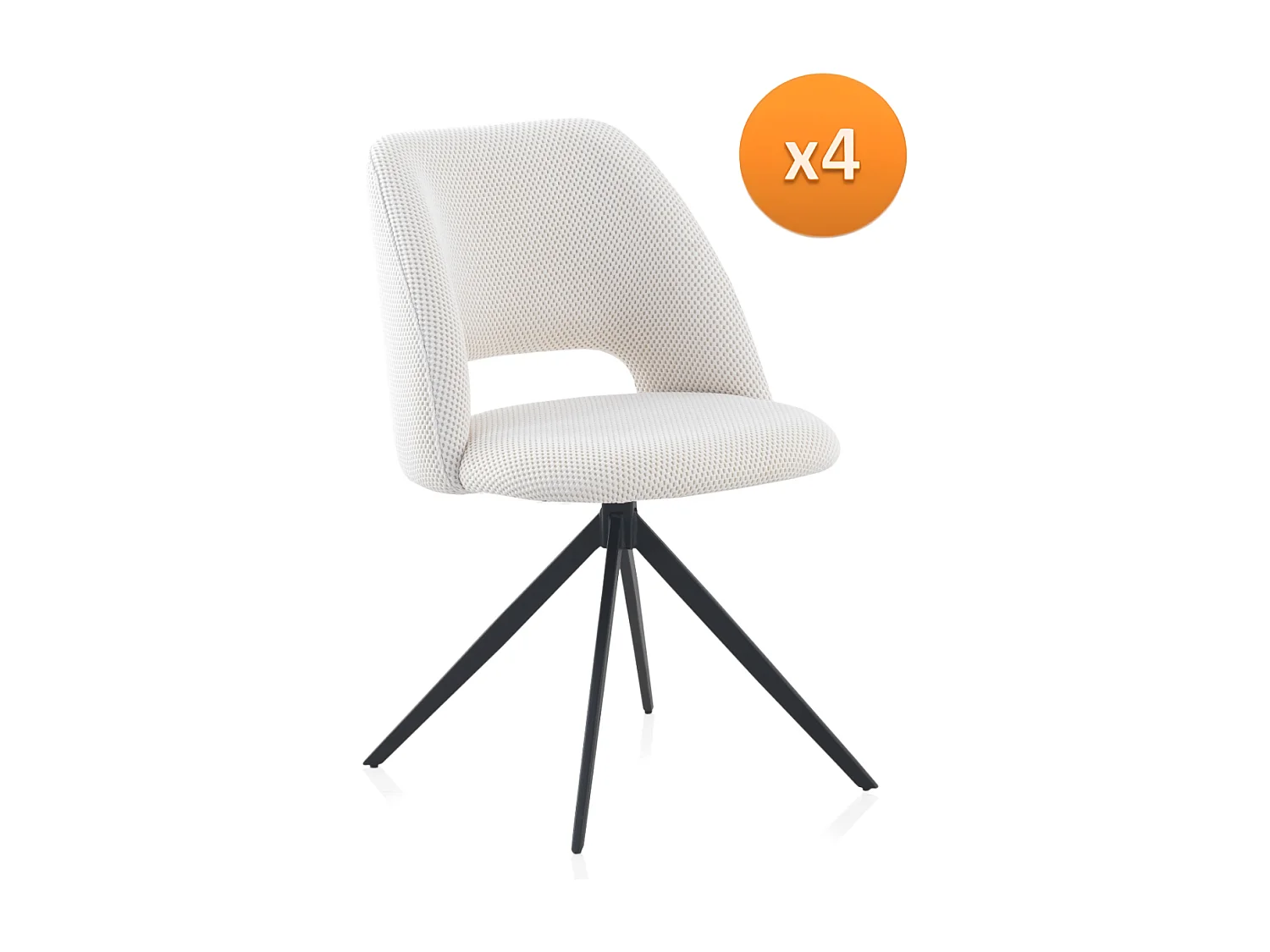 Lot de 4 chaises rembourrées pivotantes nid d'abeille blanches avec pieds métalliques noirs