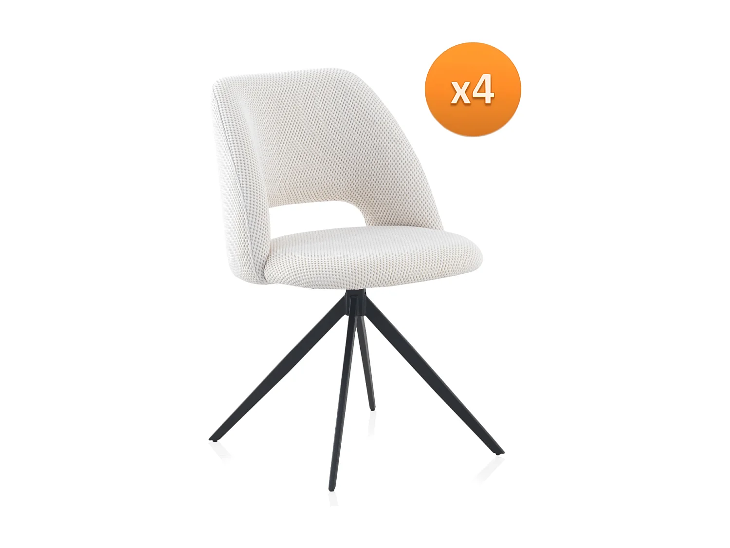 Set 4 poltrone girevoli imbottite in nido d'ape bianco con gambe in metallo nero