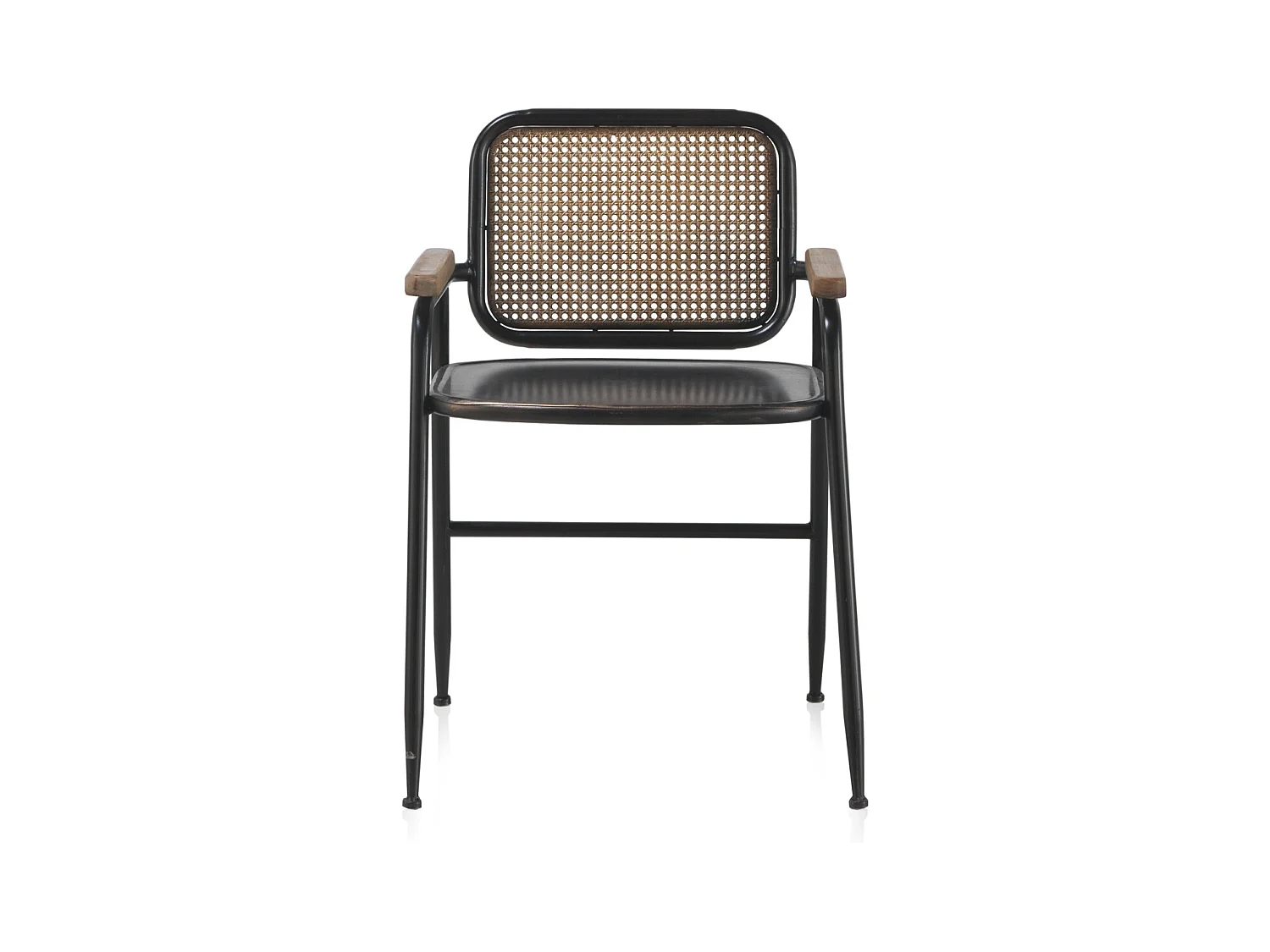 Cadeira de braços com costas em bronze e estrutura metálica preta