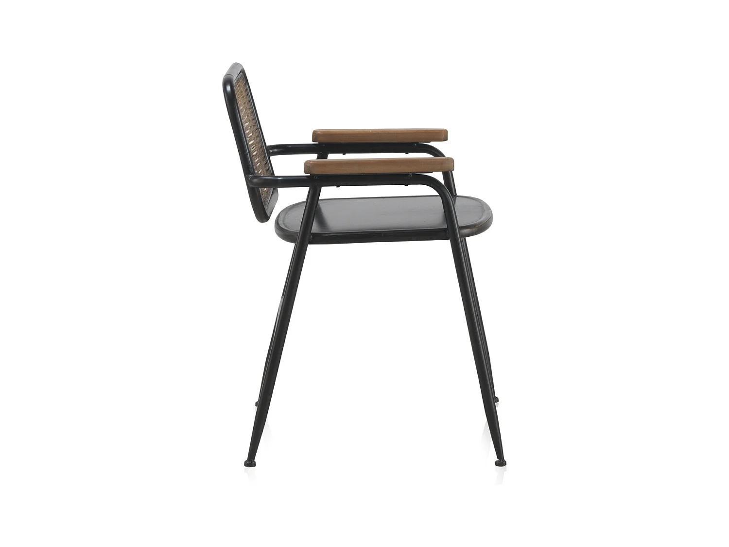 Cadeira de braços com costas em bronze e estrutura metálica preta