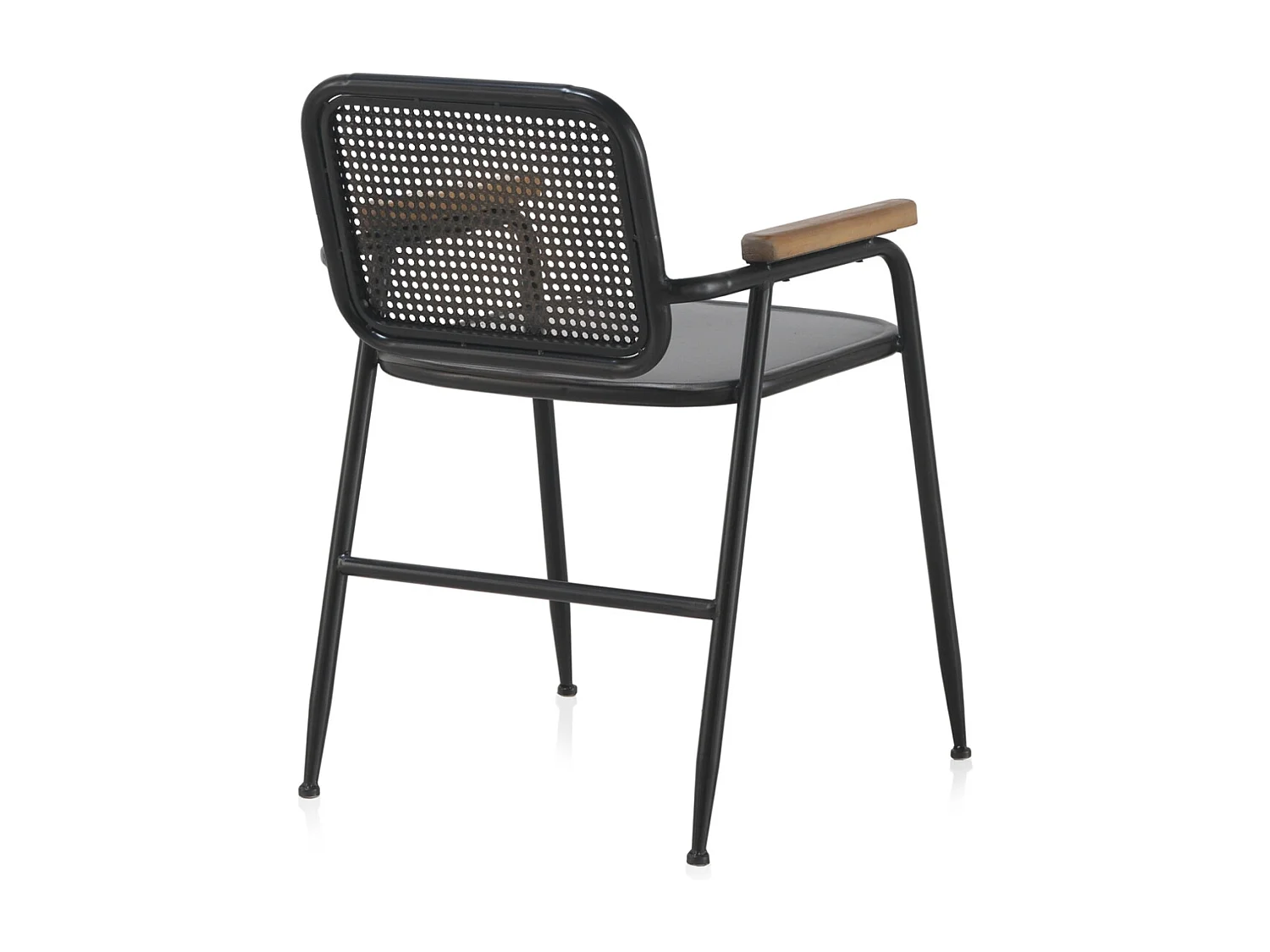 Cadeira de braços com costas em bronze e estrutura metálica preta