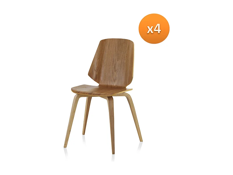 Lot de 4 chaises en contreplaqué chêne