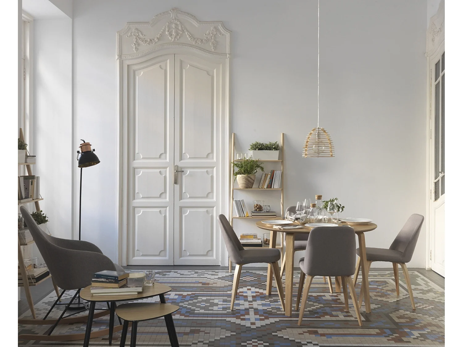 Set di 2 sedie imbottite in legno grigio