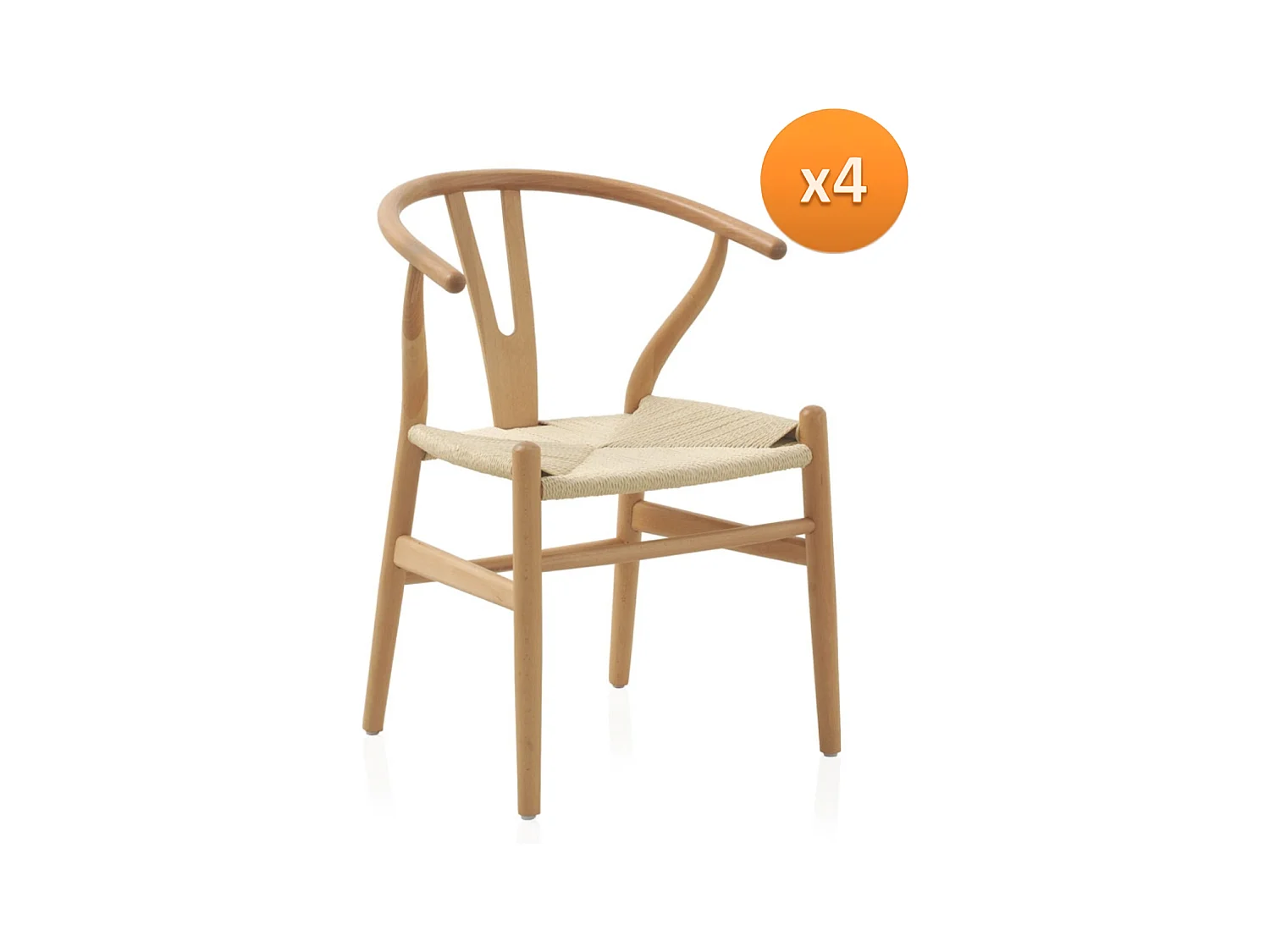 Lot de 4 fauteuils en hêtre avec assise tressée