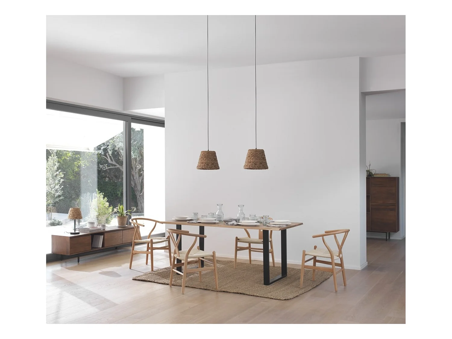 Pack 4 sillones madera de haya con asiento trenzado