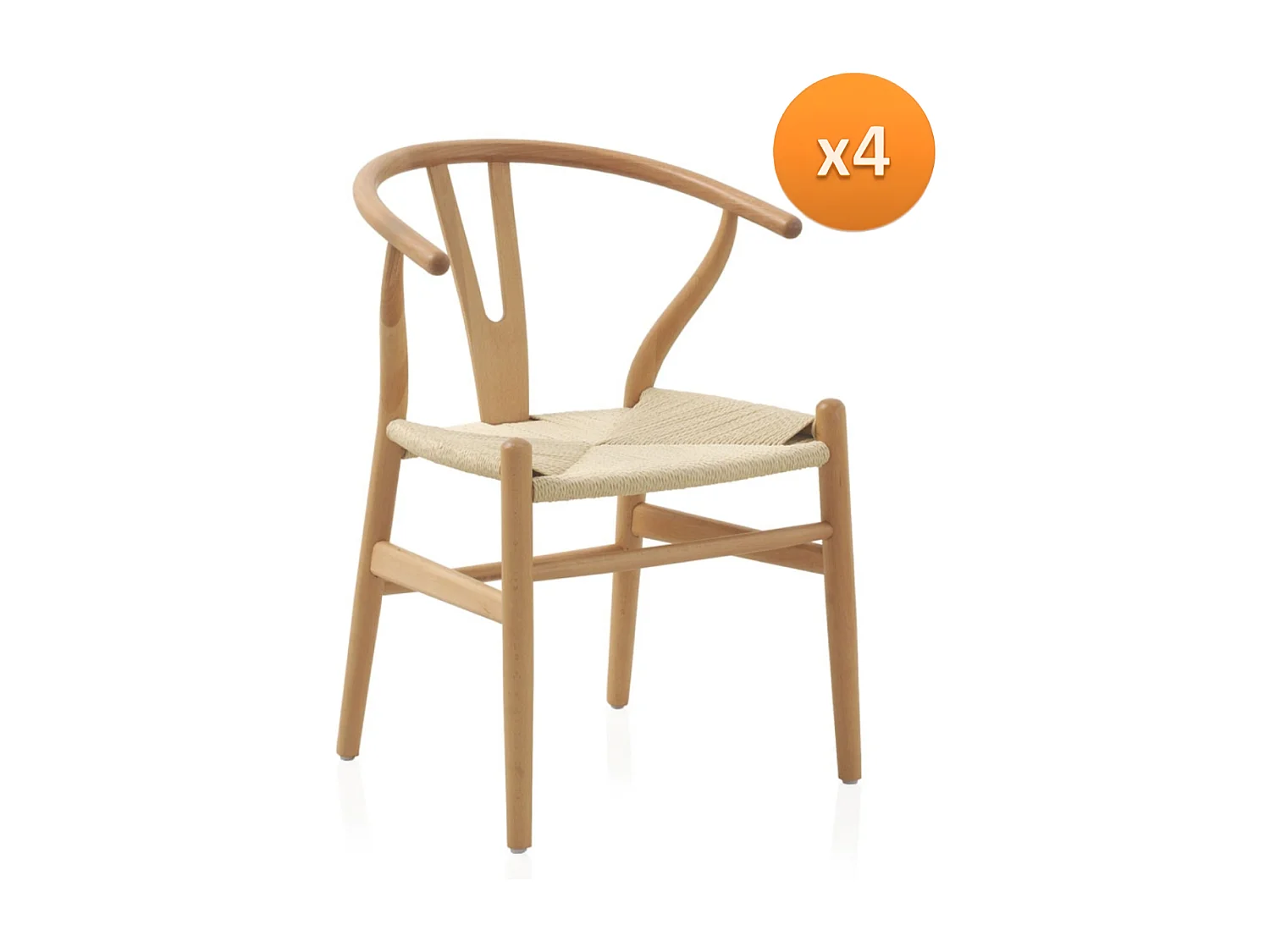 Lot de 4 fauteuils en bois de hêtre avec assise tressée