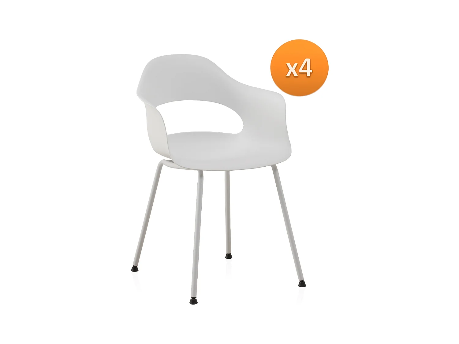 Lot de 4 fauteuils pp blanc avec pieds en métal