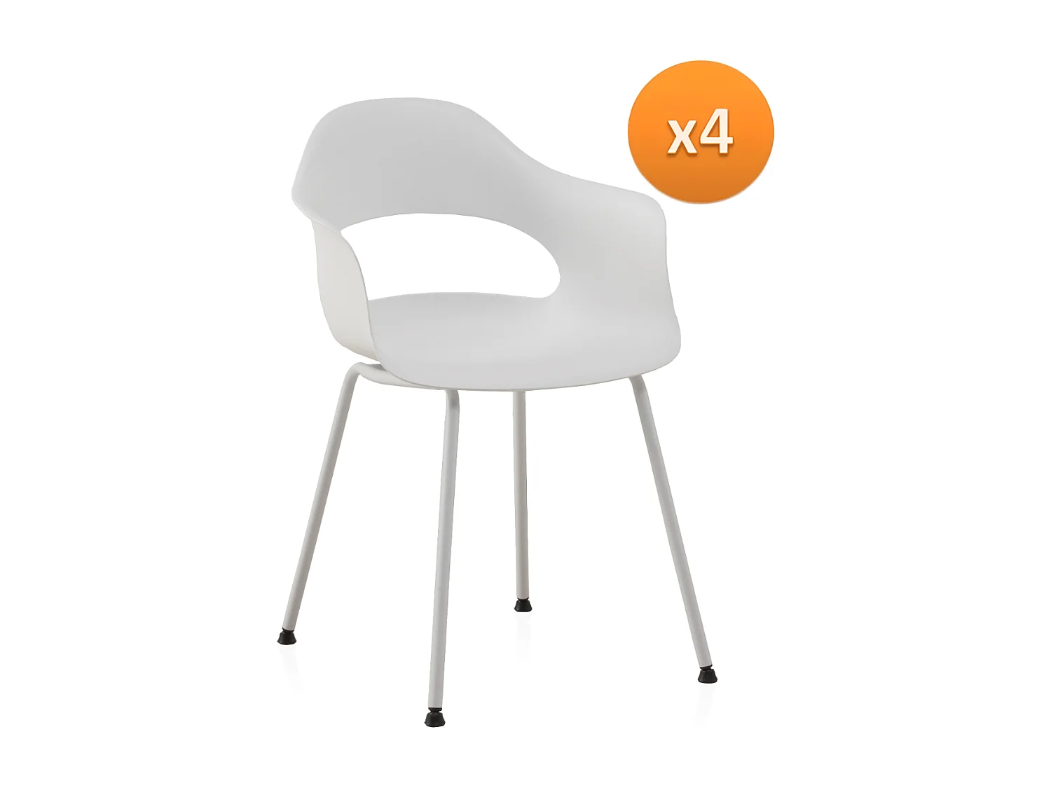 Pack 4 sillones pp color blanco con patas metálicas