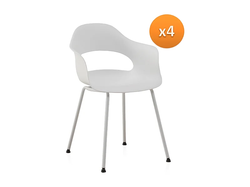 Lot de 4 fauteuils en PP blanc avec pieds métalliques