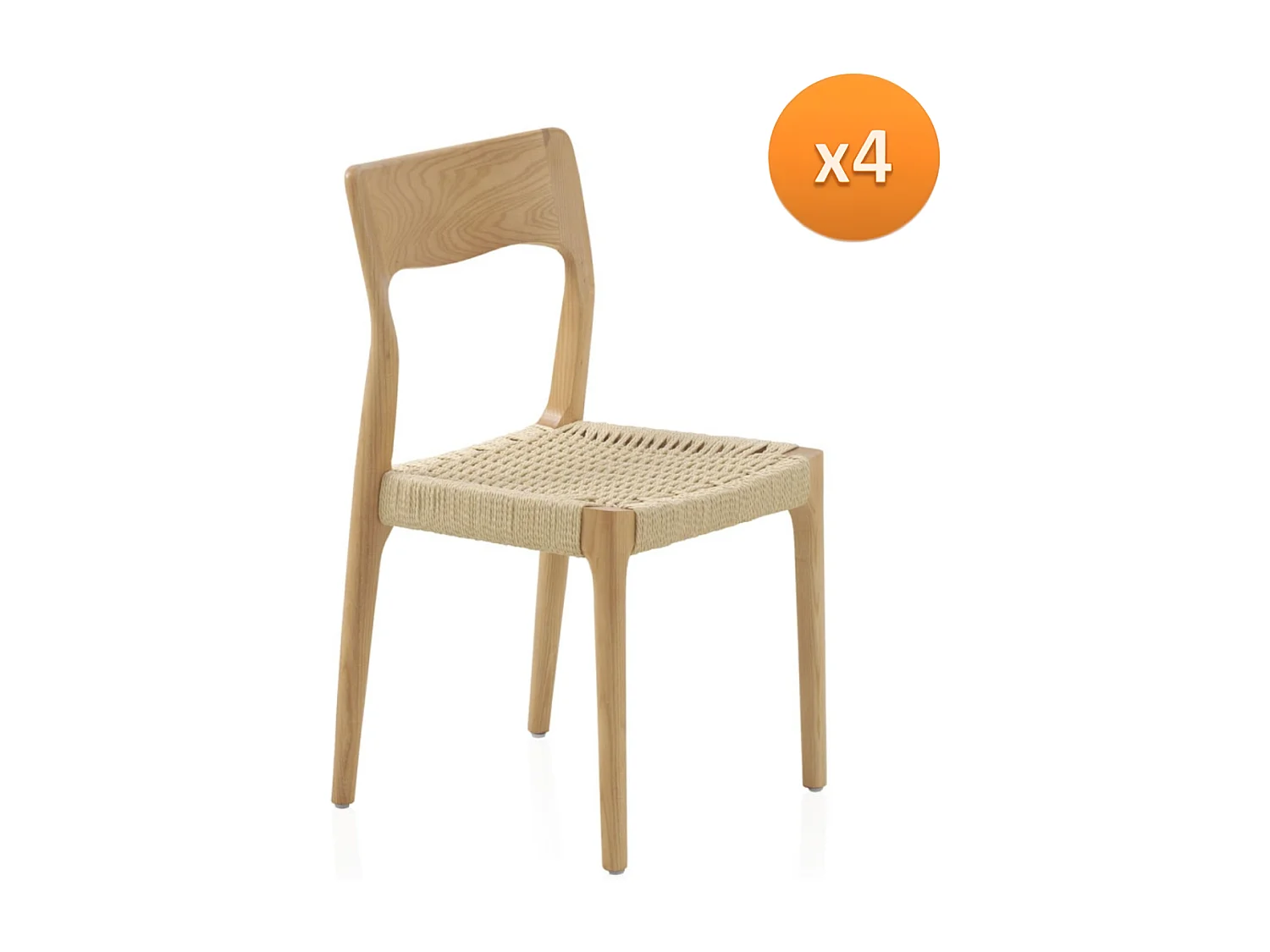 Lot de 4 chaises en bois de frêne avec assise tressée