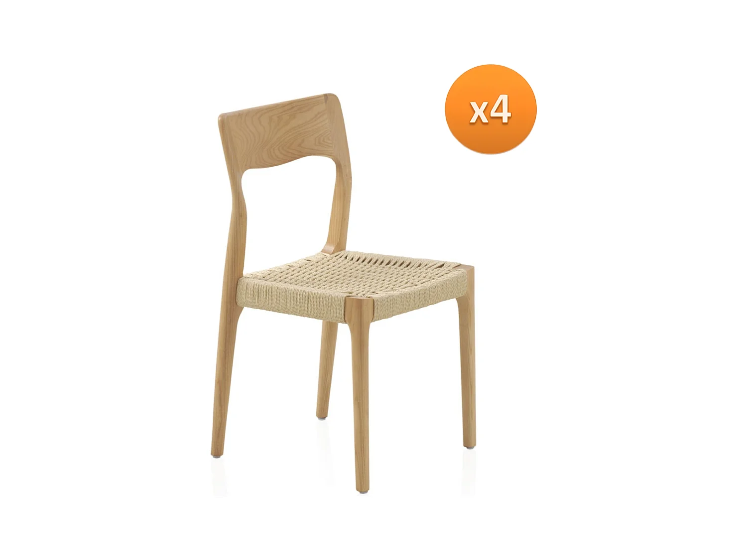Pack 4 sillas madera de fresno con asiento trenzado