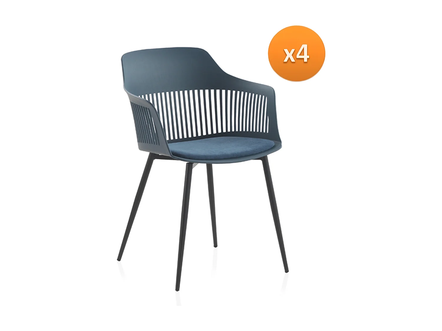 Lot de 4 fauteuils en polypropylène bleu avec assise rembourrée et pieds métalliques