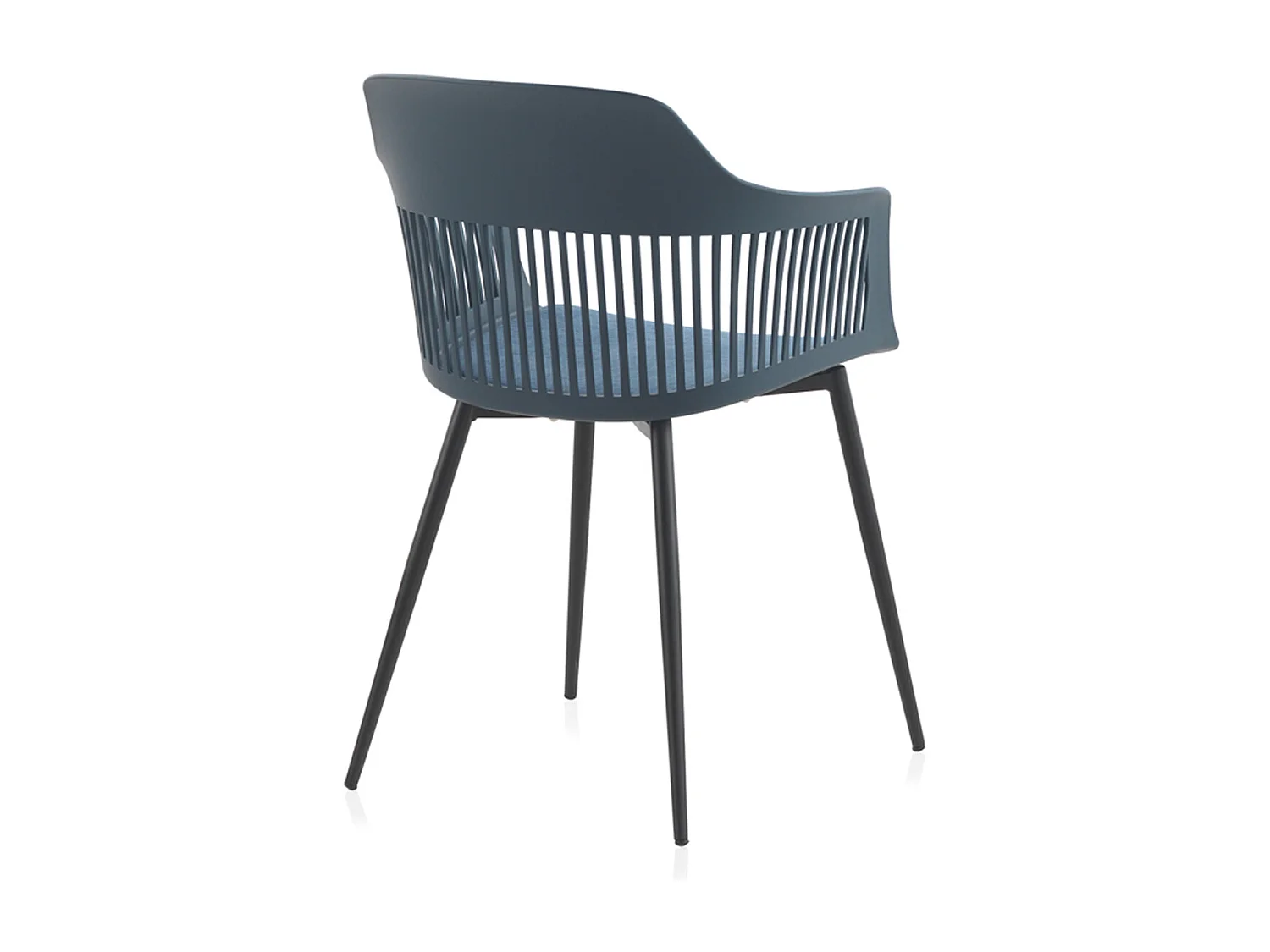 Lot de 4 fauteuils en polypropylène bleu avec assise rembourrée et pieds métalliques