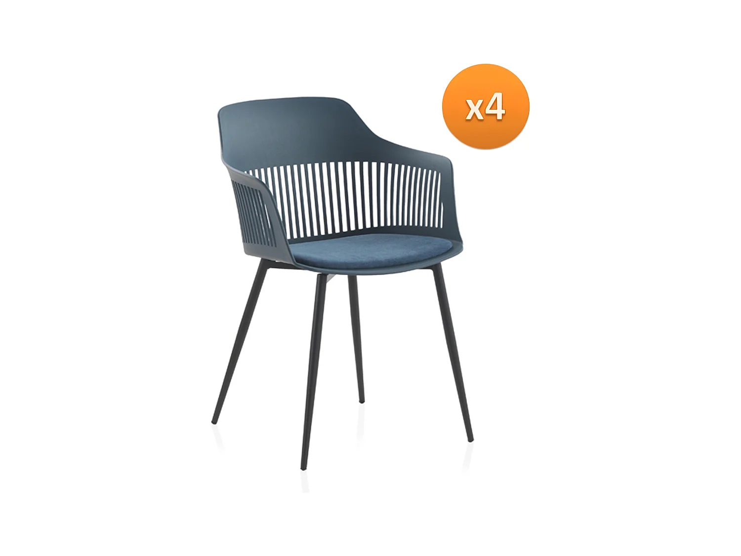 Lot de 4 fauteuils en polypropylène bleu avec assise tapissée