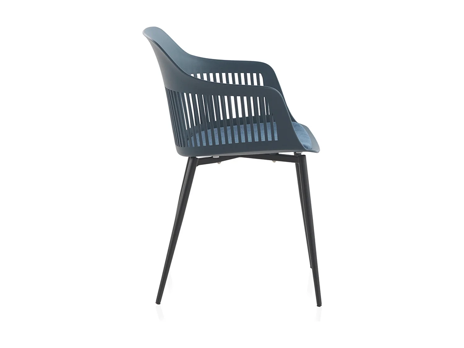 Pack 4 sillones polipropileno azul con asiento tapizado y patas metálicas