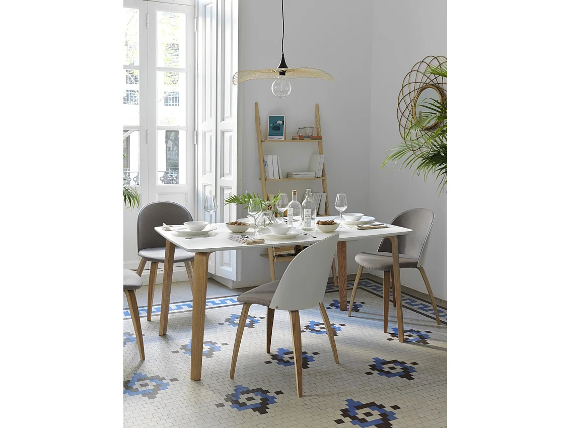 Lot de 2 chaises en bois rembourrées avec dossier laqué blanc