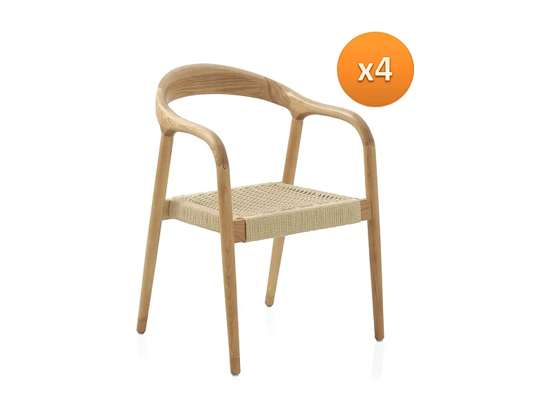 Lot de 4 fauteuils en frêne avec assise tressée