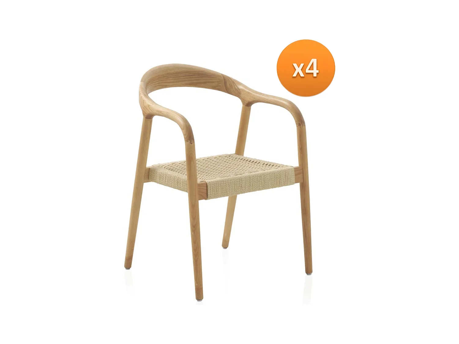 Lot de 4 fauteuils en frêne avec assise tressée