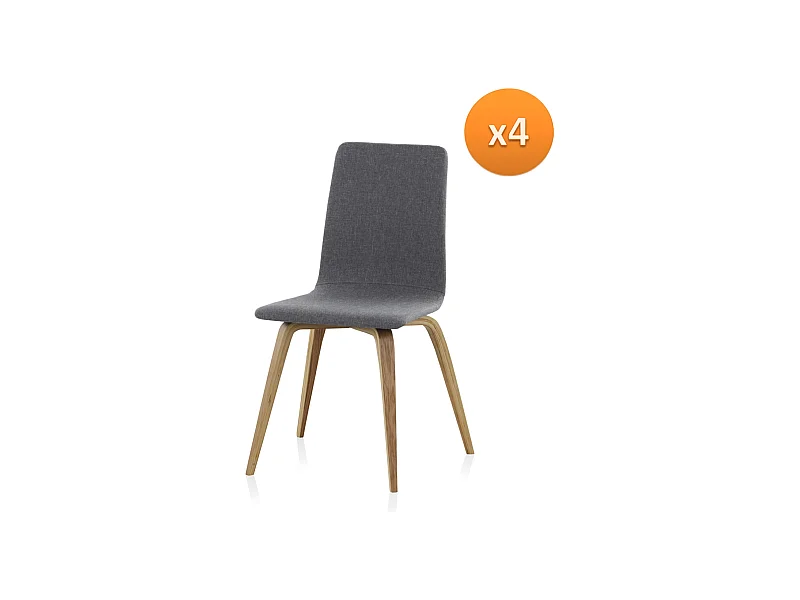 Packung mit 4 Holzstühlen, grau gepolstert