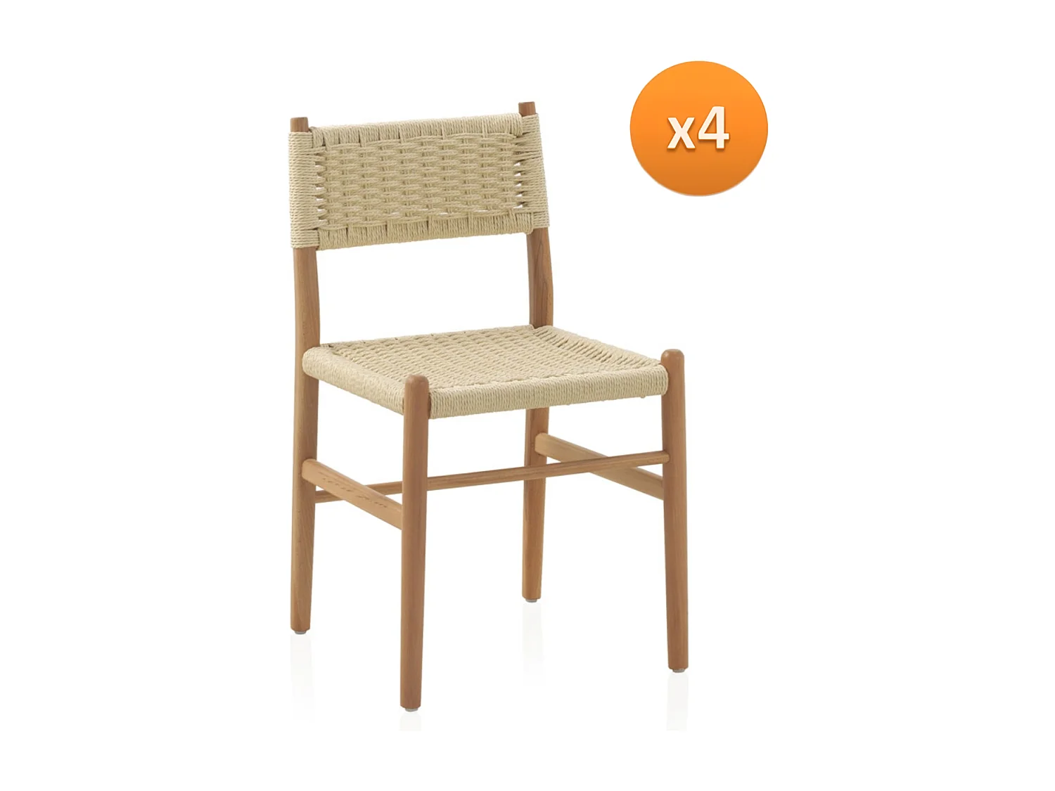 Pack 4 sillas madera de haya con asiento trenzado
