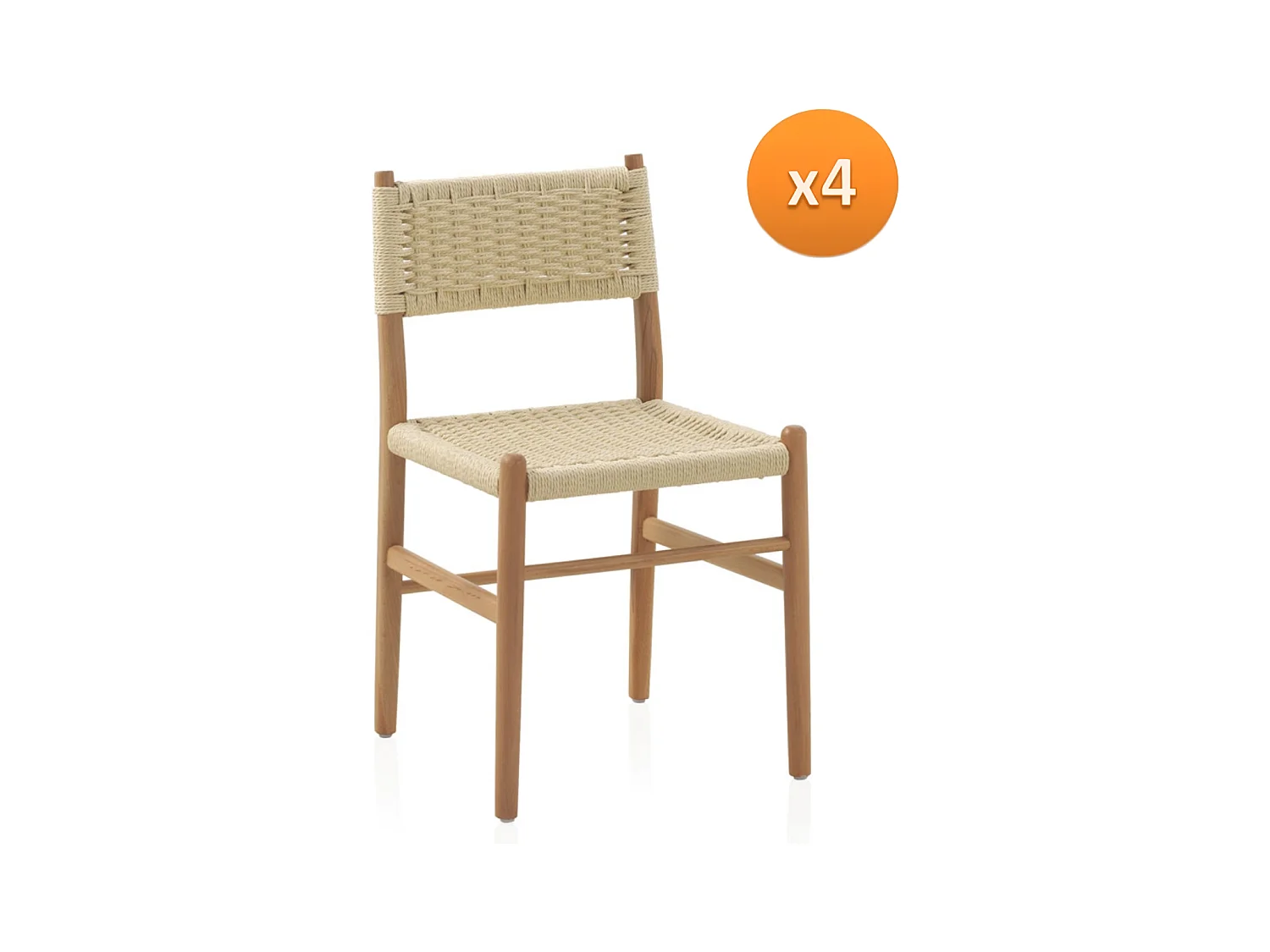 Lot de 4 fauteuils en hêtre avec assise tressée