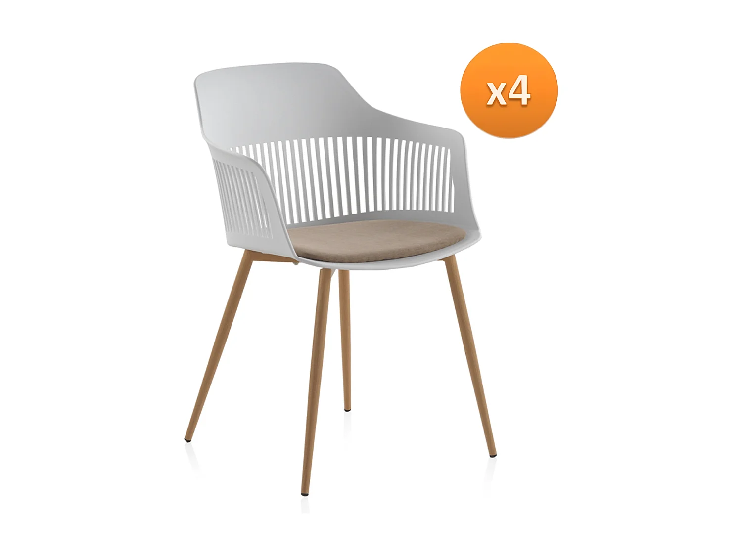 Lot de 4 fauteuils en polypropylène blanc avec assise tapissée