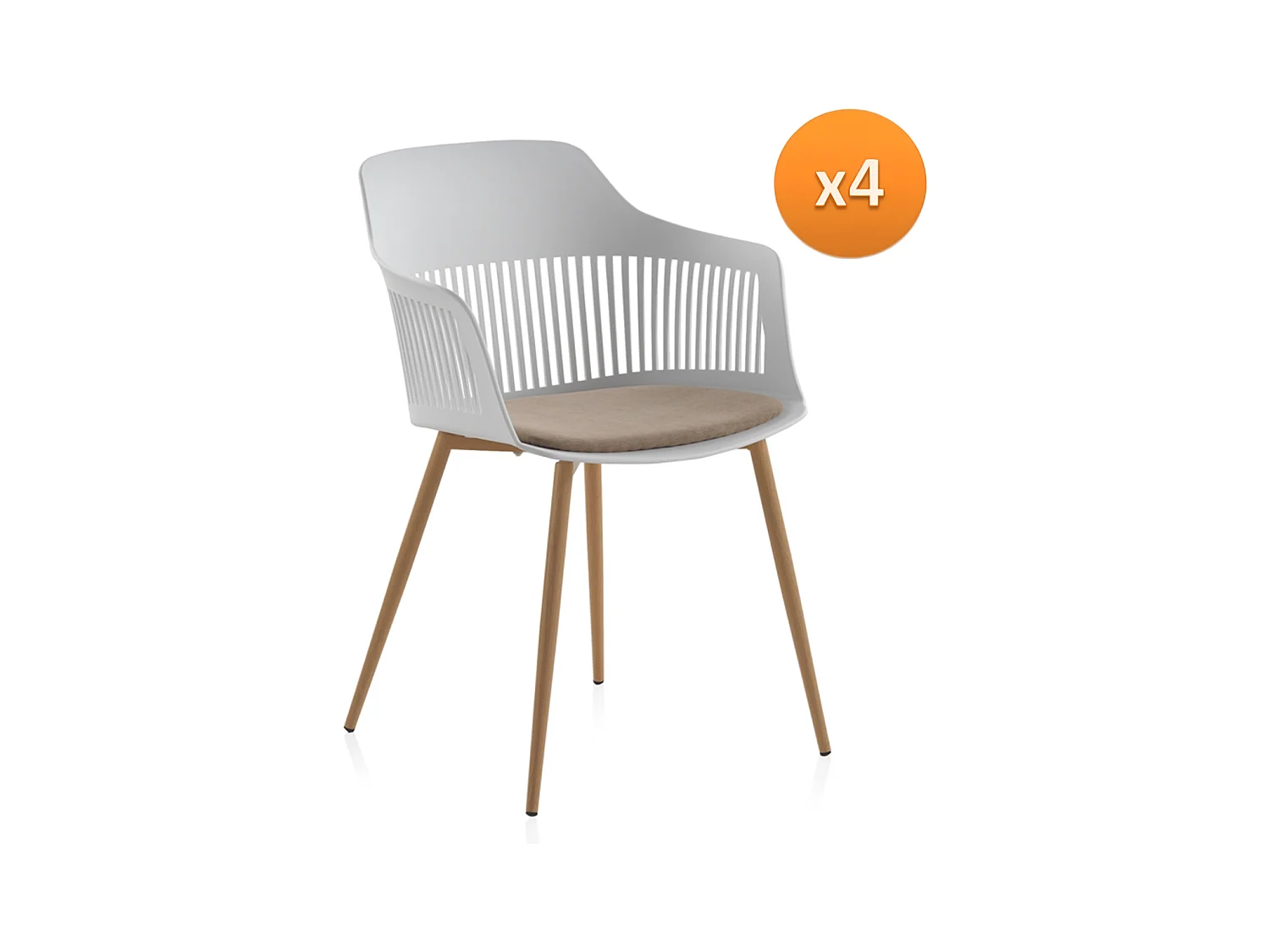 Lot de 4 fauteuils en polypropylène blanc avec assise tapissée