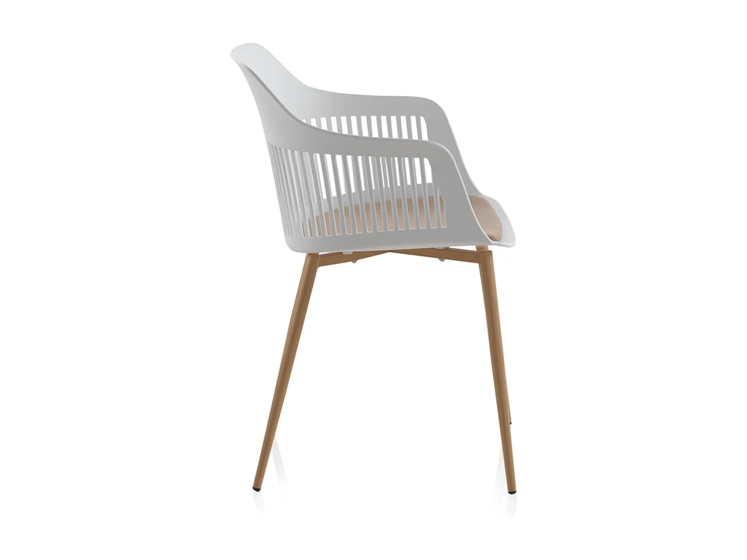 Lot de 4 fauteuils en polypropylène blanc avec assise rembourrée et pieds métalliques