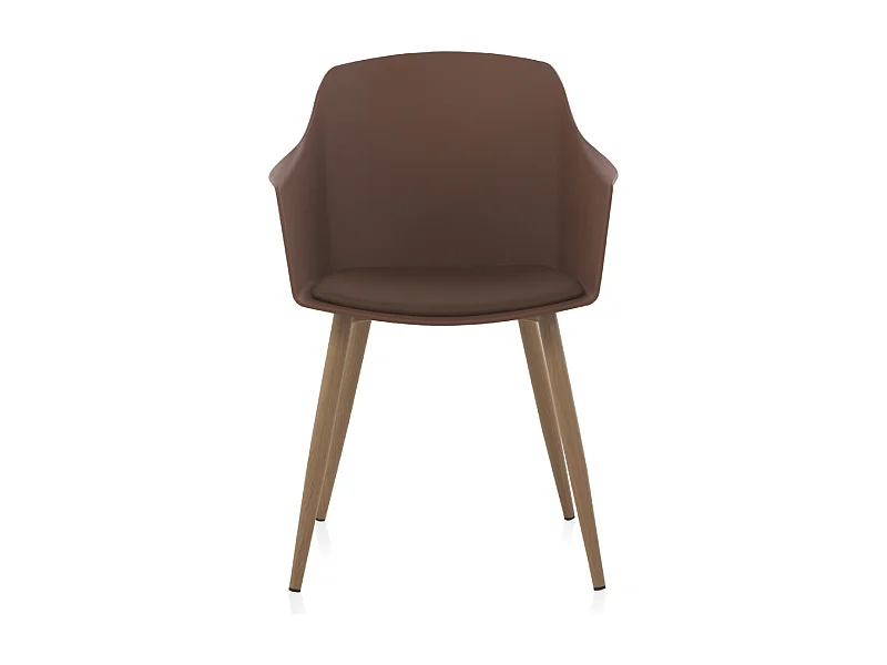 Lot de 4 fauteuils en polypropylène marron avec pieds métalliques