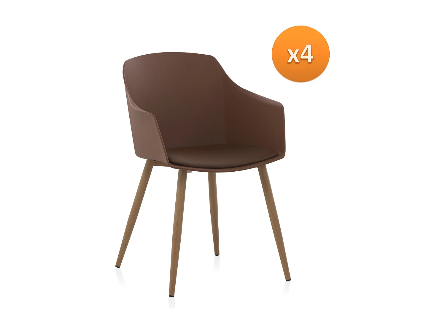Pack 4 sillones polipropileno marrón con patas metálicas