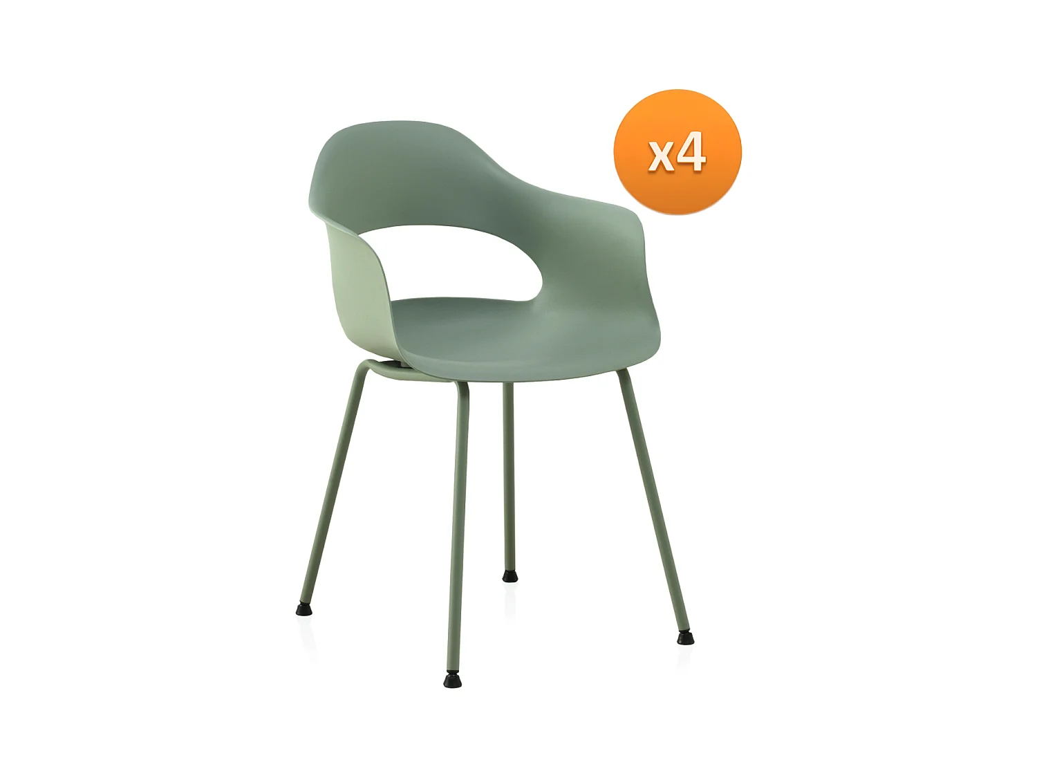 Lot de 4 fauteuils pp pistache avec pieds métal