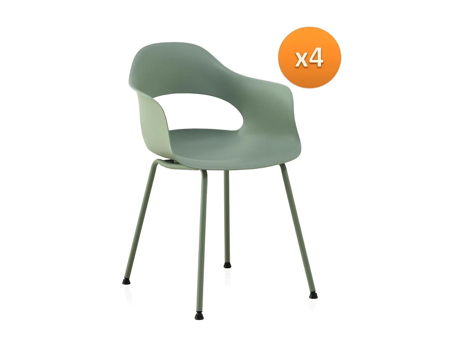 Set 4 sedie pp color pistacchio con gambe in metallo