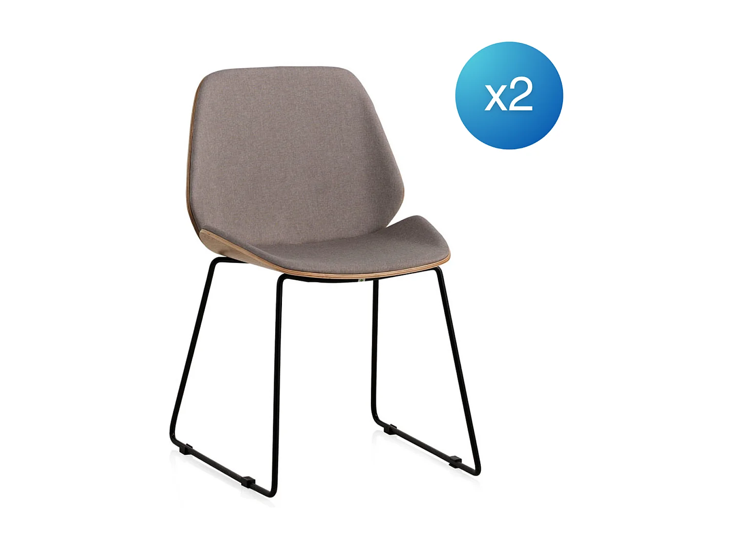 Lot de 2 chaises en bois rembourrées avec pieds métalliques noirs