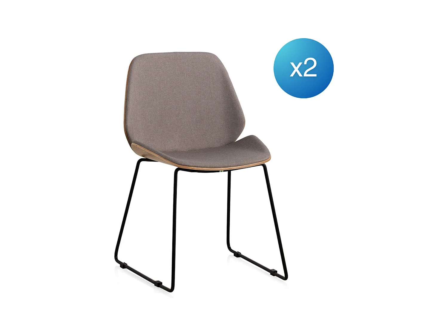 Set 2 sedie in legno imbottite con gambe metalliche nere