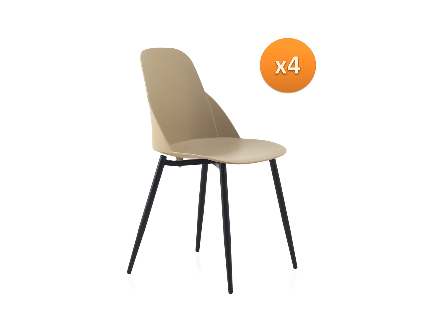 Lot de 4 chaises en pp couleur camel avec pieds en métal