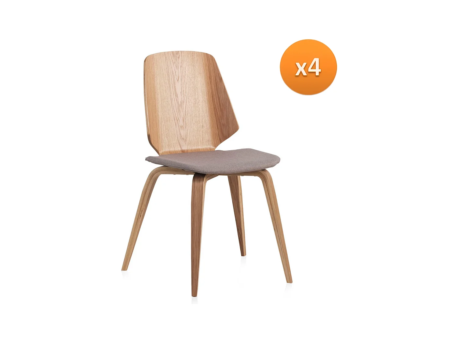 Lot de 4 chaises rembourrées en contreplaqué de chêne