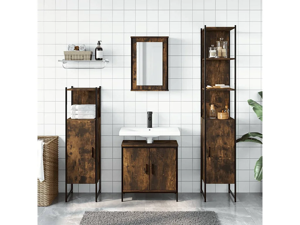 Ensemble de meubles de salle de bain 4 pcs Chêne fumé Bois