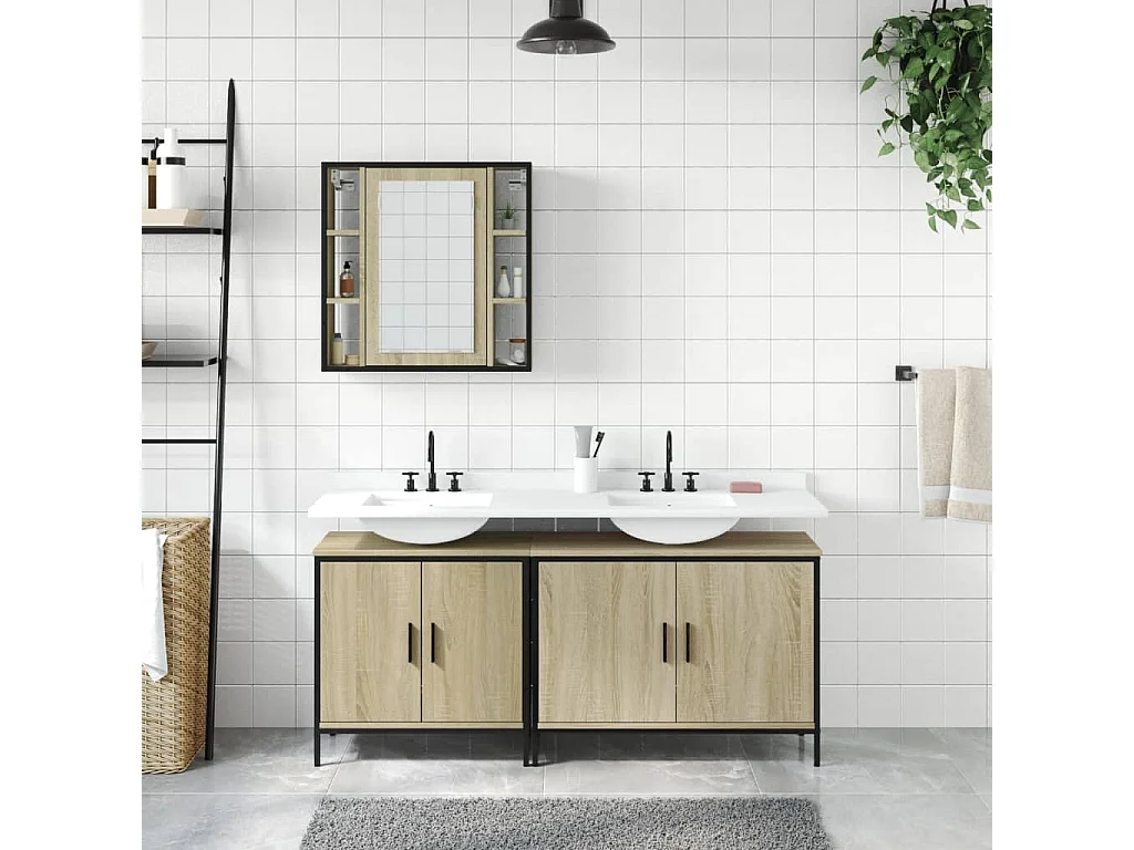 vidaXL Set de muebles de baño 3 pzas madera contrachapada roble sonoma Marrón