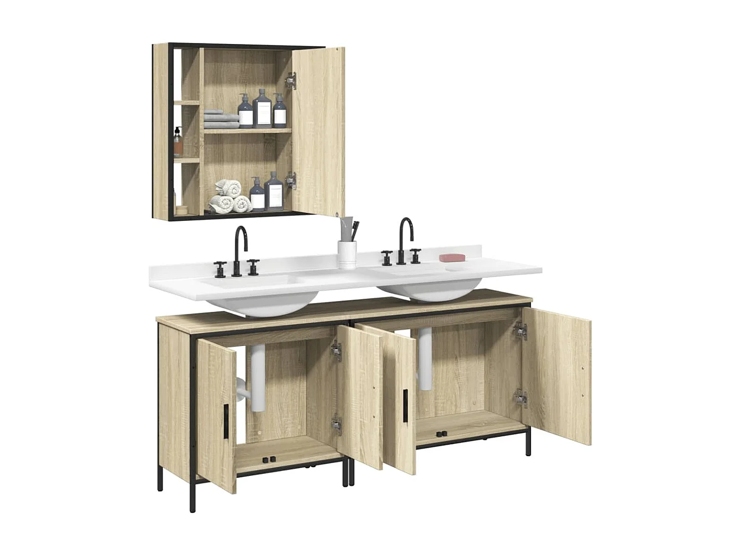 vidaXL Set de muebles de baño 3 pzas madera contrachapada roble sonoma Marrón