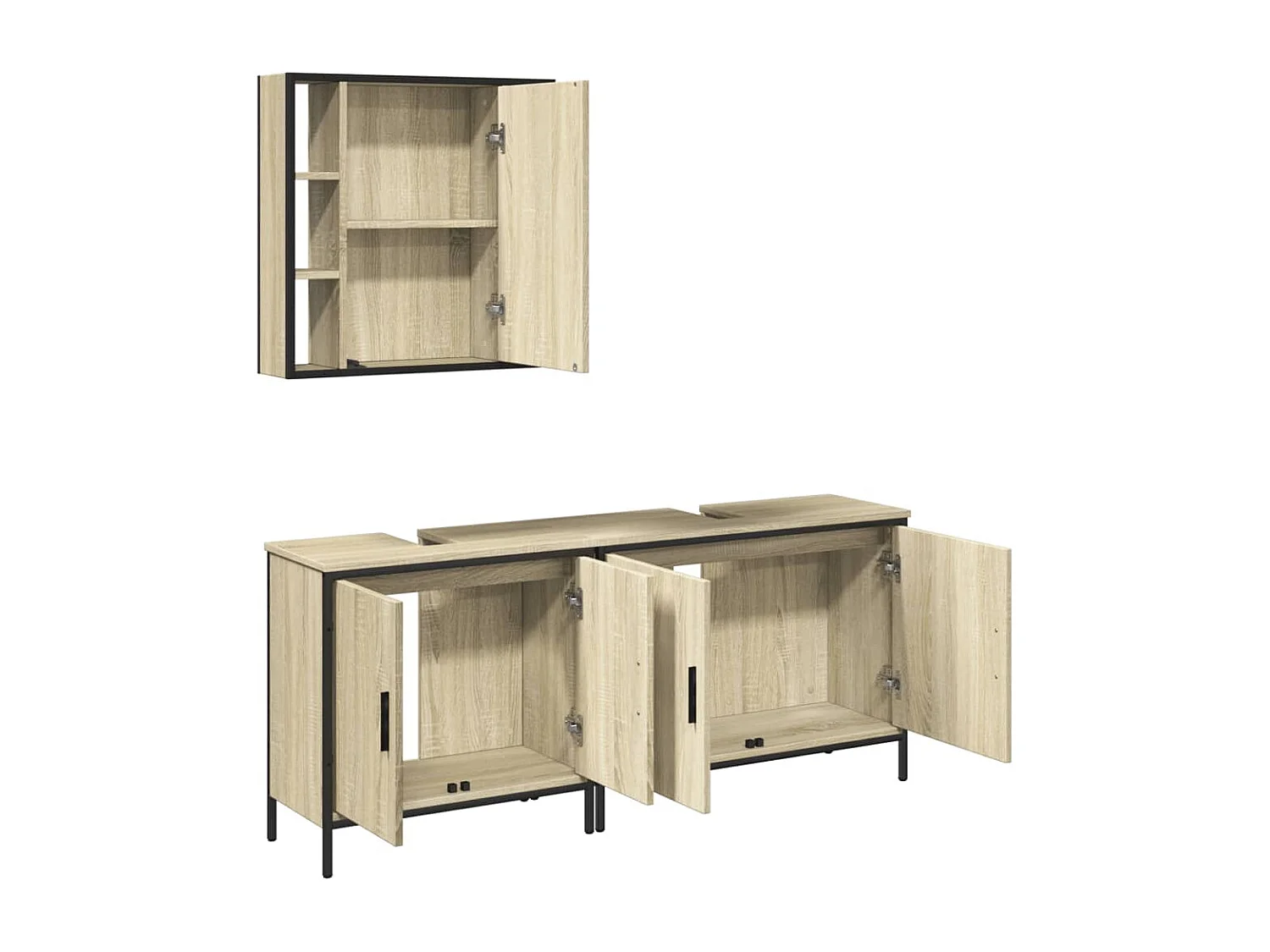 vidaXL Set de muebles de baño 3 pzas madera contrachapada roble sonoma Marrón