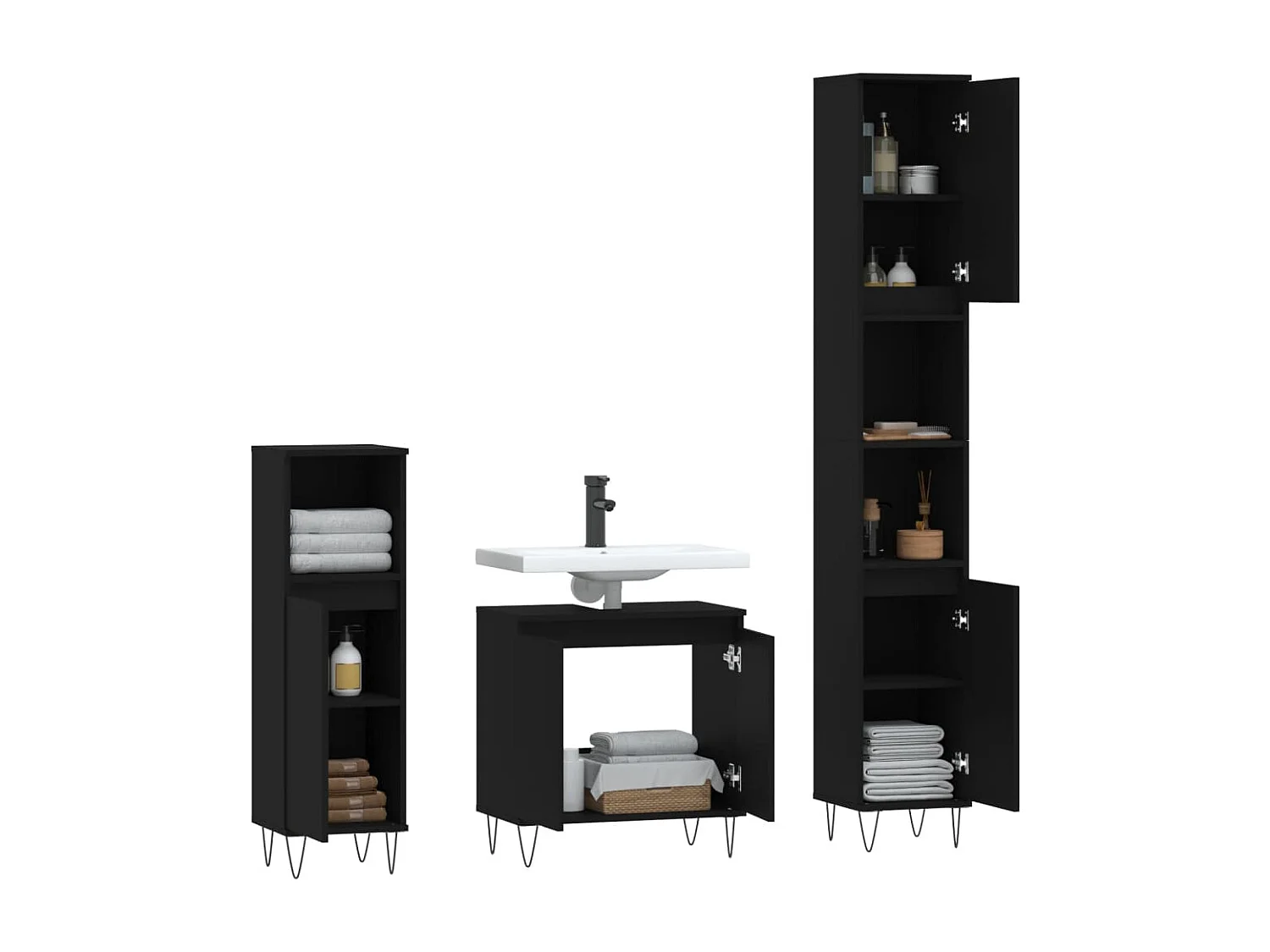 Ensemble d'armoires salle de bain 3 pcs noir bois d'ingénierie