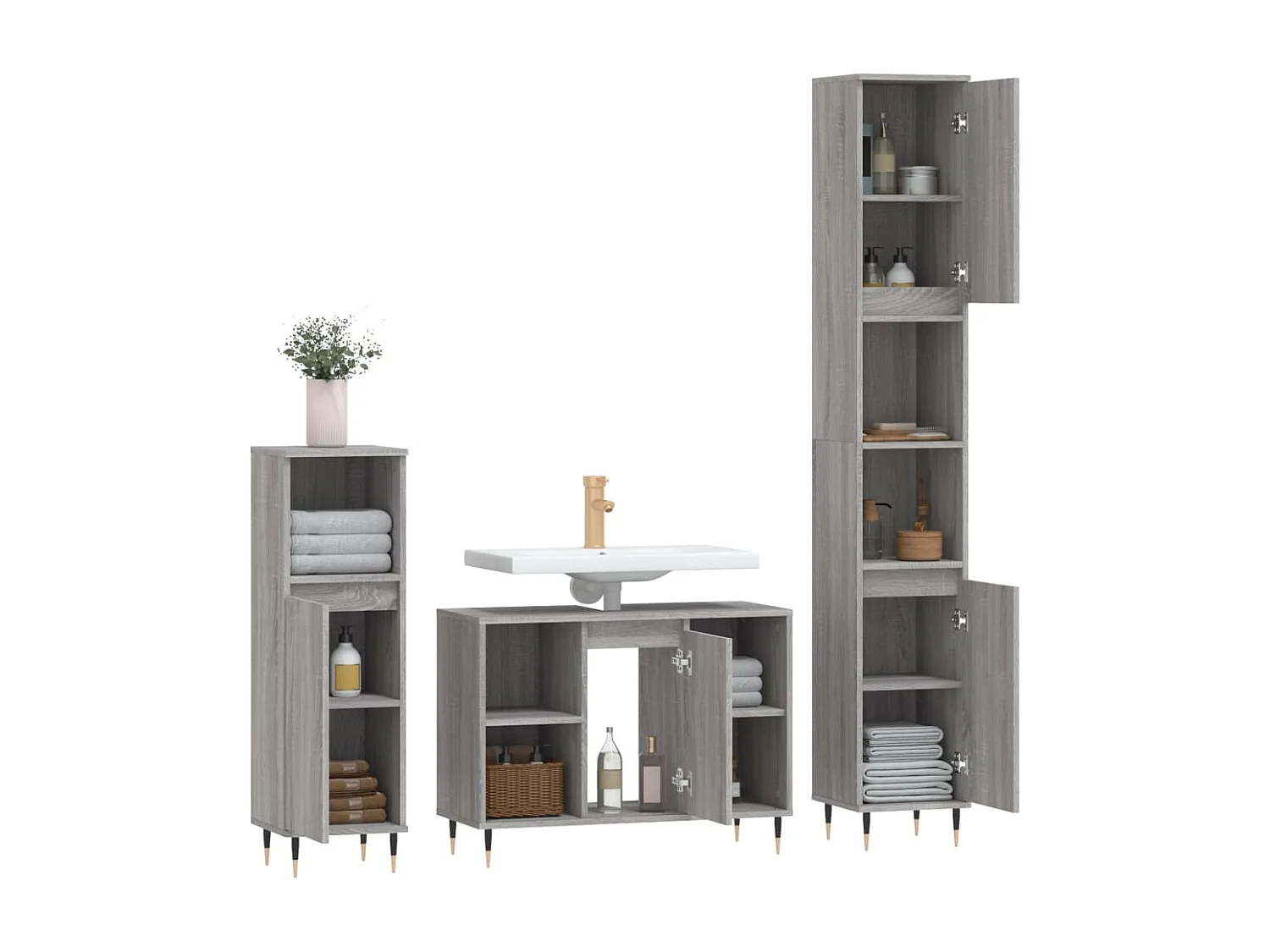 Ensemble de meubles de salle de bain 3 pcs Sonoma gris