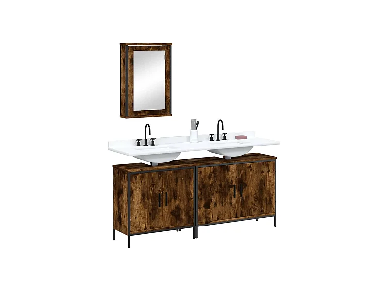 Ensemble de meubles de salle de bain 3 pcs Chêne fumé