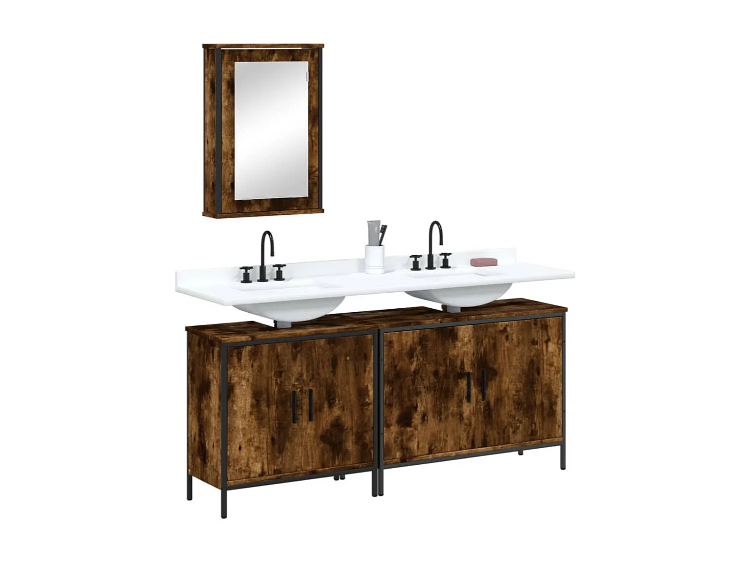 Ensemble de meubles de salle de bain 3 pcs Chêne fumé