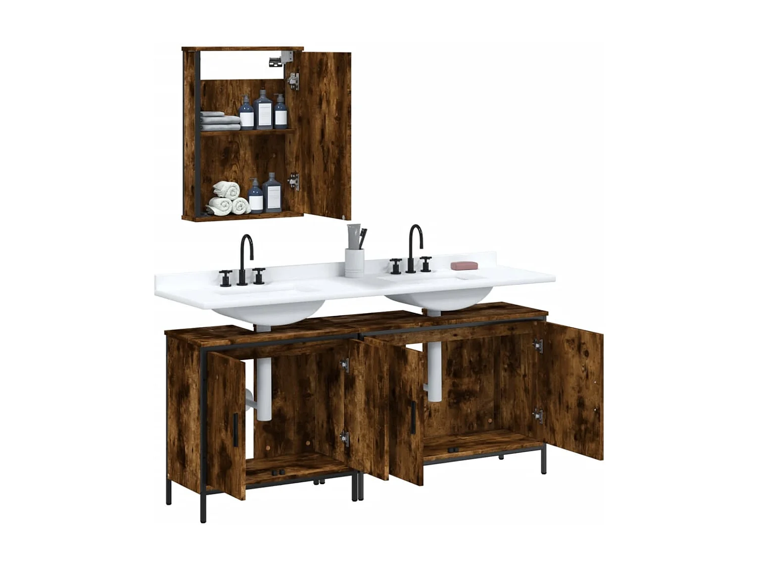 Ensemble de meubles de salle de bain 3 pcs Chêne fumé